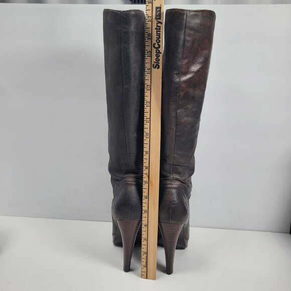 Frye Harlow Campus Women's Charcoal/Black High Heel Tall Boots 77343 US Size 6M - Picture 7 of 13